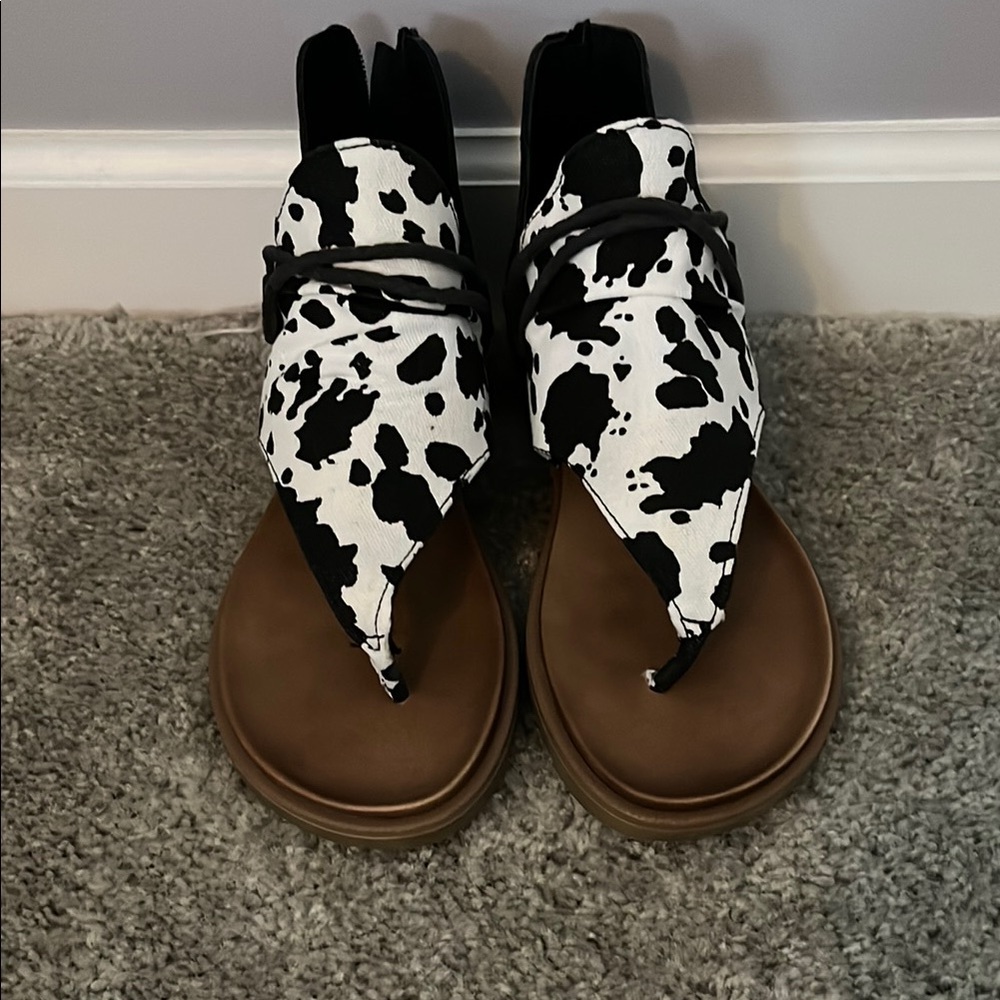 Very G Black and White Cow Print Sandals